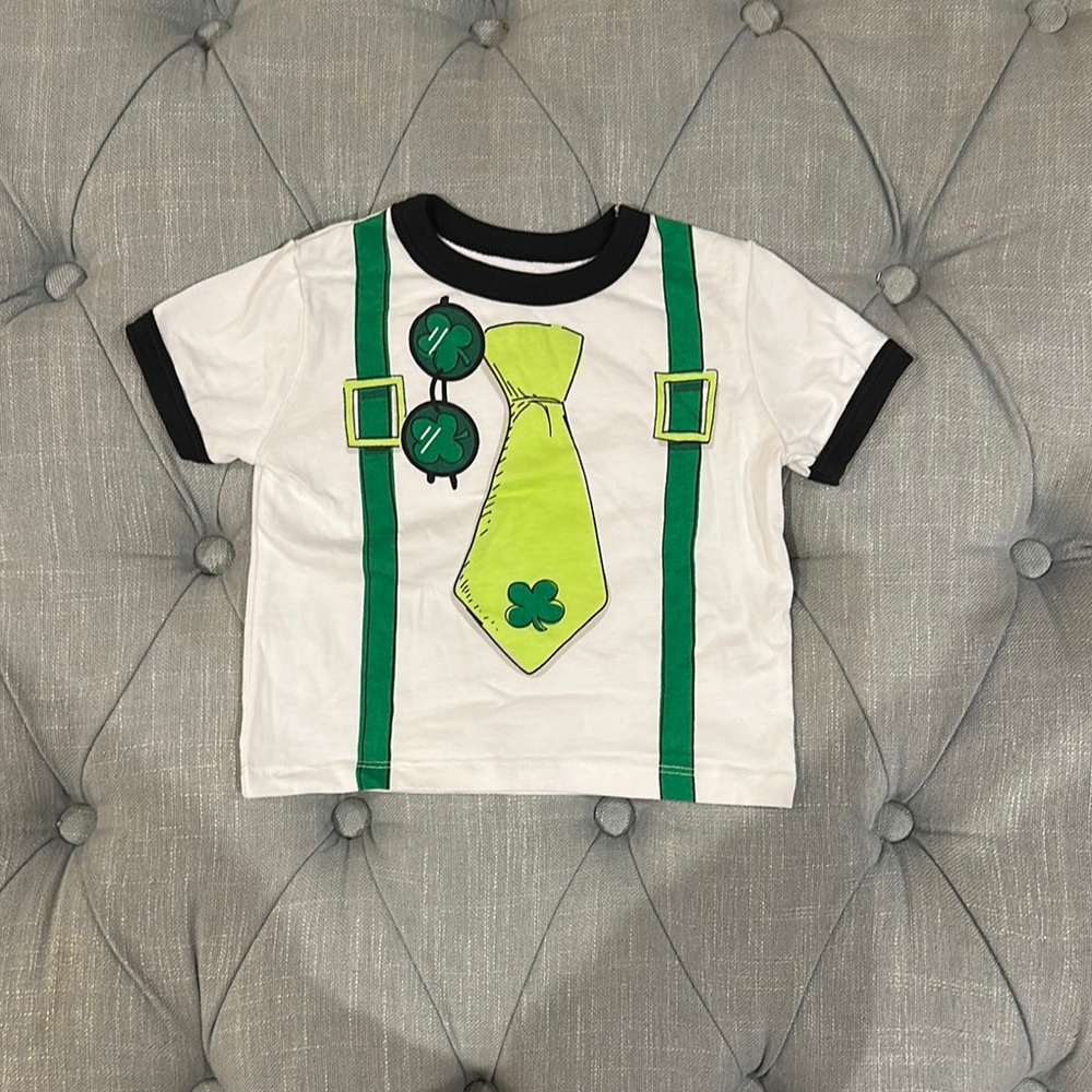 White and Green Graphic T-Shirt with Tie Design